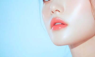 Korean beauty model with clear skin, close-up of face, Generative AI