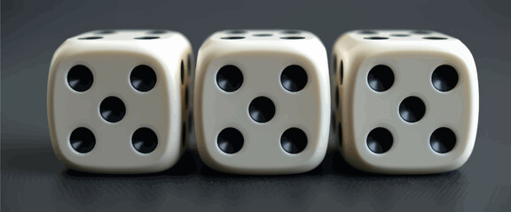Three white dice with black dots