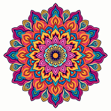 Vibrant and colorful mandala design with intricate patterns and symmetrical shapes