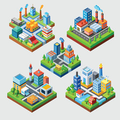 vector isometric buildings and industry illustration vector