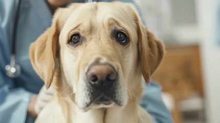 A concerned dog during a veterinary check-up, showcasing the strong bond between pets and their caregivers in a clinical setting.