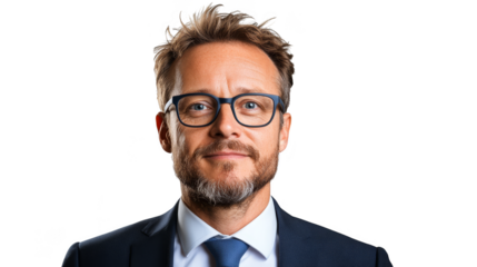Portrait of a Confident Businessman with Glasses and a Blue Tie