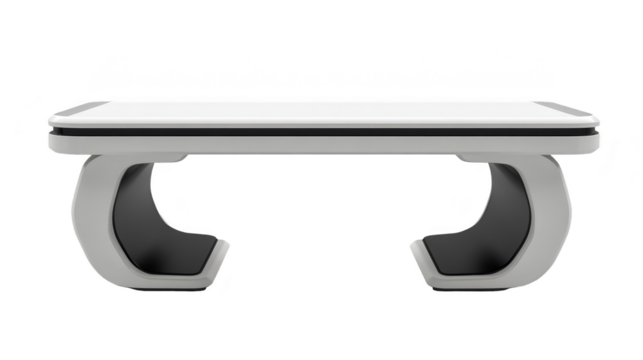 Futuristic White Table with Curved Legs and Black Trim