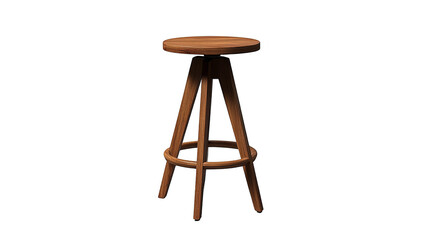 Wooden bar stool with round seat and four legs isolated transparent background
