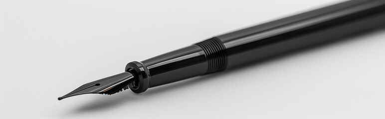 Close-up of Elegant Black Fountain Pen on White Background for Professional Writing
