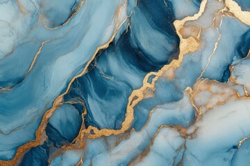 Fototapeta premium Processed collage of luxurious ocean blue and gold ink marble texture. Background for banner, backdrop or texture for 3D mapping , ai
