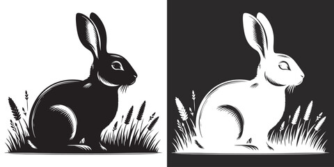 vector white and black rabbit