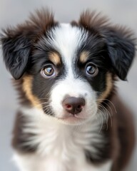Close-up of an adorable puppy with expressive eyes and a soft fluffy coat. The perfect image for pet lovers and puppy enthusiasts.