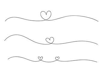 Collection set of vector black hand drawn doodle heart line art banner. Continuous drawing of heart love and color shape love sign.