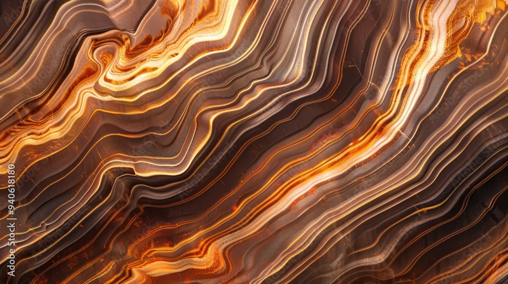 Poster the artwork captivates with its flowing lines in deep browns and golden hues, reminiscent of layered