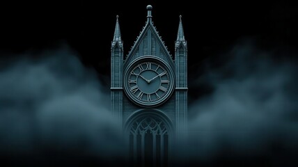 Gothic clock tower, midnight, phantom apparition, 3D illustration