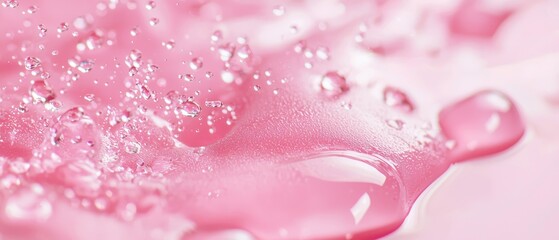  A tight shot of a pink backdrop dotted with water droplets at its base