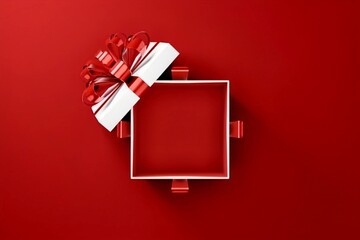Red surprise gift box expresses love and care during Valentine's Day with red background