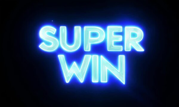 Vibrant neon text displaying 'SUPER WIN' in bold blue letters against a cosmic background - Powered by Adobe