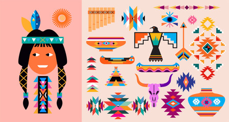 Native American Heritage Month in November Celebrate annual in United States. Tradition geometrical ornament pattern. Poster, card, banner and background  holiday American Indian culture. Vector © mistletoe