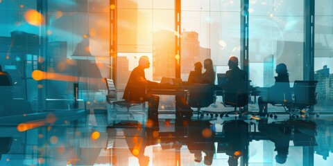 Business professionals engaging in collaborative discussions during a formal meeting in a modern office setting