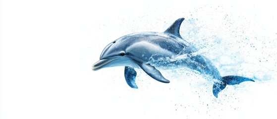 Obraz premium A dolphin leaps from the water, spraying a splash behind it, revealing its head above the surface