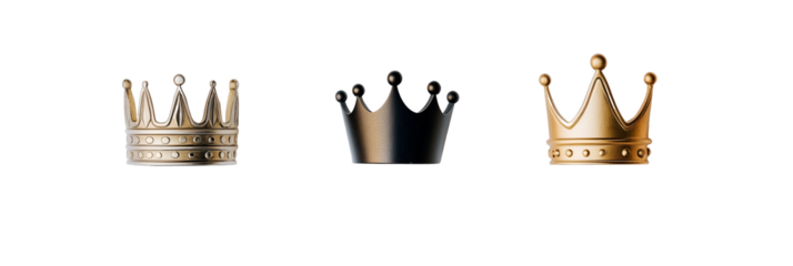 Three distinct golden each with intricate designs, against a transparent background.