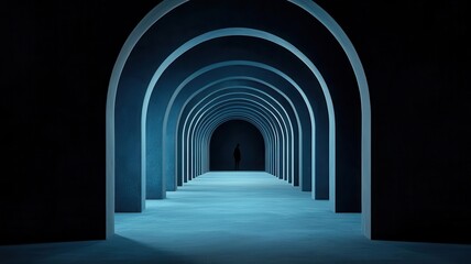 Naklejka premium Haunted hallway, gothic arches, phantom lurking, 3D illustration