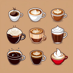 Obraz premium illustration featuring a collection of coffee icons, each representing a different type of coffee.