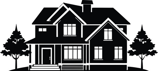 mordern house silhouette illustration black and white