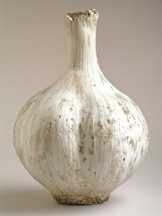 A Single Large White Garlic Bulb With Rough Texture