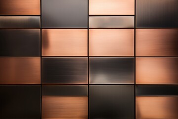 Copper and Charcoal Chic: A modern, abstract background of polished metallic tiles in a captivating interplay of copper and dark gray hues. 