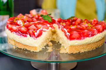 Strawberry cheesecake on the festive table