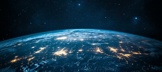 Obraz premium Outer space planet earth with glow light from city. Generative AI technology. 