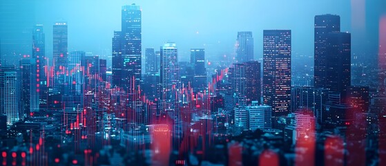 Stylized abstract view of a modern city skyline with skyscrapers and high rise buildings