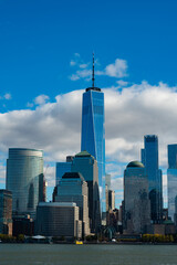 Obraz premium New York, United States. Panorama view of New York city skyline in Midtown Manhattan. USA, NYC, NY, Manhattan. American big city. Lower Manhattan skyline. New York from New Jersey. Downtown Manhattan.