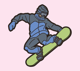 Snowboard Player Action Cartoon Extreme Sport Graphic Vector