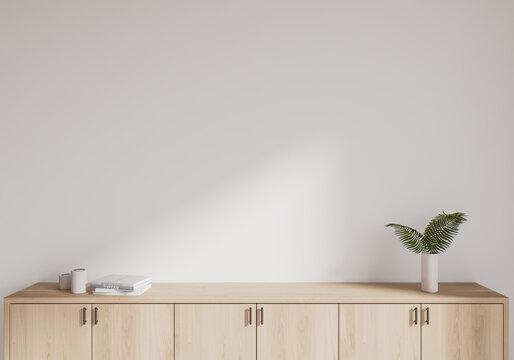 Home living room interior with drawer and decoration, mockup wall