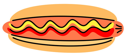 Hot dog, sandwich, frankfurter and bun. Fast food, food and meal, illustration