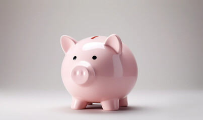 Pink Piggy Bank on Off-White Background