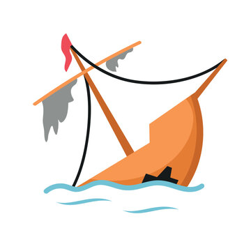 sunken orange boat in blue water clip art preview