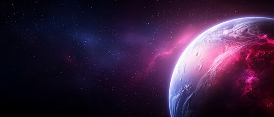 Fototapeta premium In space, Earth's vista is graced by a central red and blue beam of light
