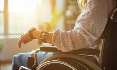 Woman in Wheelchair Wearing Smartwatch - Powered by Adobe