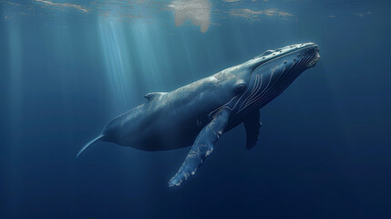 Majestic Humpback Whale Swimming Gracefully Underwater..