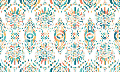Abstract Ikat seamless pattern, perfect for ethnic-themed backgrounds, curtains, carpets, wallpapers, clothing, and decorations. Ideal for wrapping paper, batik,greeting cards, printing,creative uses.