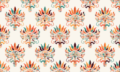 Abstract Ikat seamless pattern, perfect for ethnic-themed backgrounds, curtains, carpets, wallpapers, clothing, and decorations. Ideal for wrapping paper, batik,greeting cards, printing,creative uses.