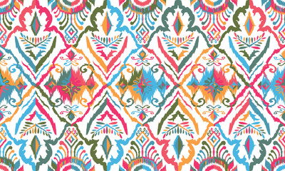 Abstract Ikat seamless pattern, perfect for ethnic-themed backgrounds, curtains, carpets, wallpapers, clothing, and decorations. Ideal for wrapping paper, batik,greeting cards, printing,creative uses.