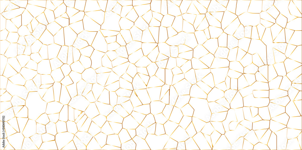 Poster golden gradient lines stroke abstract white crystalized broken glass background. voronoi diagram bac