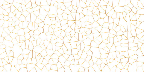Golden gradient lines stroke abstract white crystalized broken glass background. Voronoi diagram background. abstract desktop texture design digital art wallpaper, vector illustration.	
