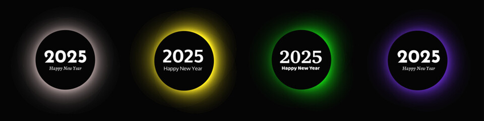 Happy new year 2025 inscription in circle light frame