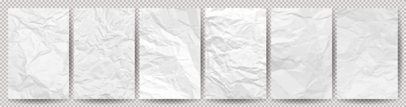Big set of white clean crumpled papers