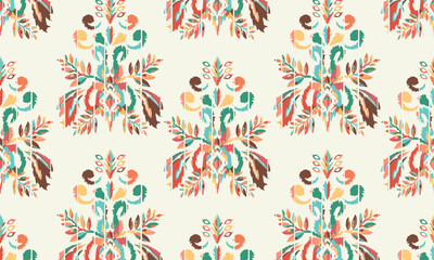 Abstract Ikat seamless pattern, perfect for ethnic-themed backgrounds, curtains, carpets, wallpapers, clothing, and decorations. Ideal for wrapping paper, batik,greeting cards, printing,creative uses.