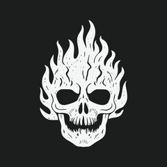 fire haired skull head, vector illustration