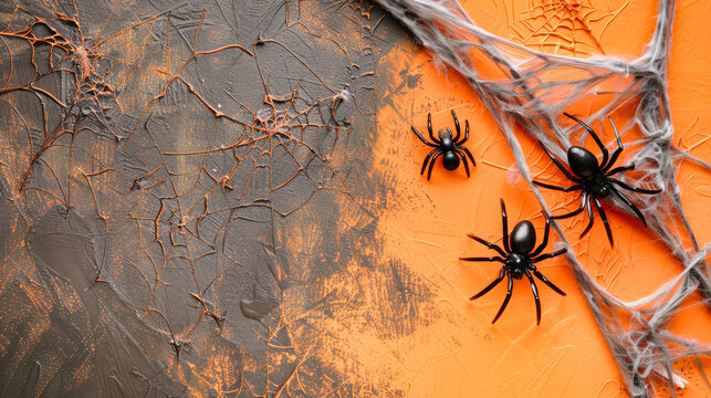 Transform your Halloween decor with a vibrant backdrop featuring cobwebs and black spiders for a chilling touch of seasonal spirit