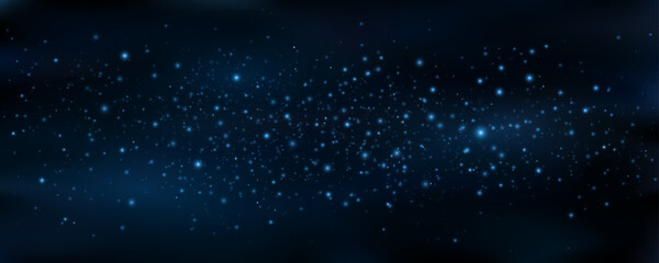 Stardust glowing in the night. Light effects in black outer space. Deep cosmos background. Abstract view of universe. Vector illustration. EPS 10.